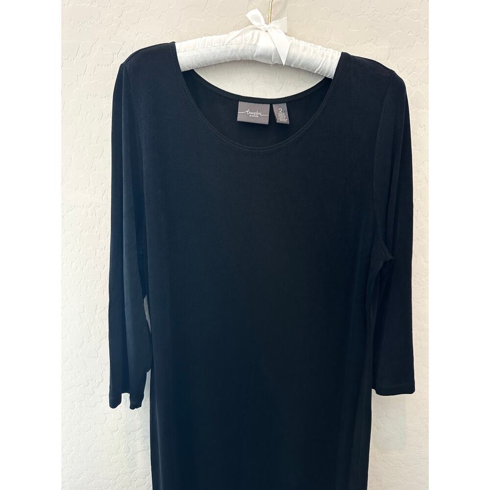 CHICO’S Travelers Black Knit Midi Dress Stretch Travel Capsule Career Size 2 L - Picture 3 of 8